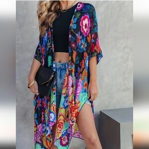 *Women's Floral Print Cover Up- Kimono / Multi Colored